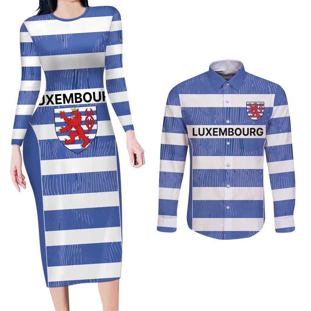 Luxembourg Rugby Custom Couples Matching Long Sleeve Bodycon Dress and Long Sleeve Button Shirt Motifs 1997 Vintage LT9 - Wonder Print Shop