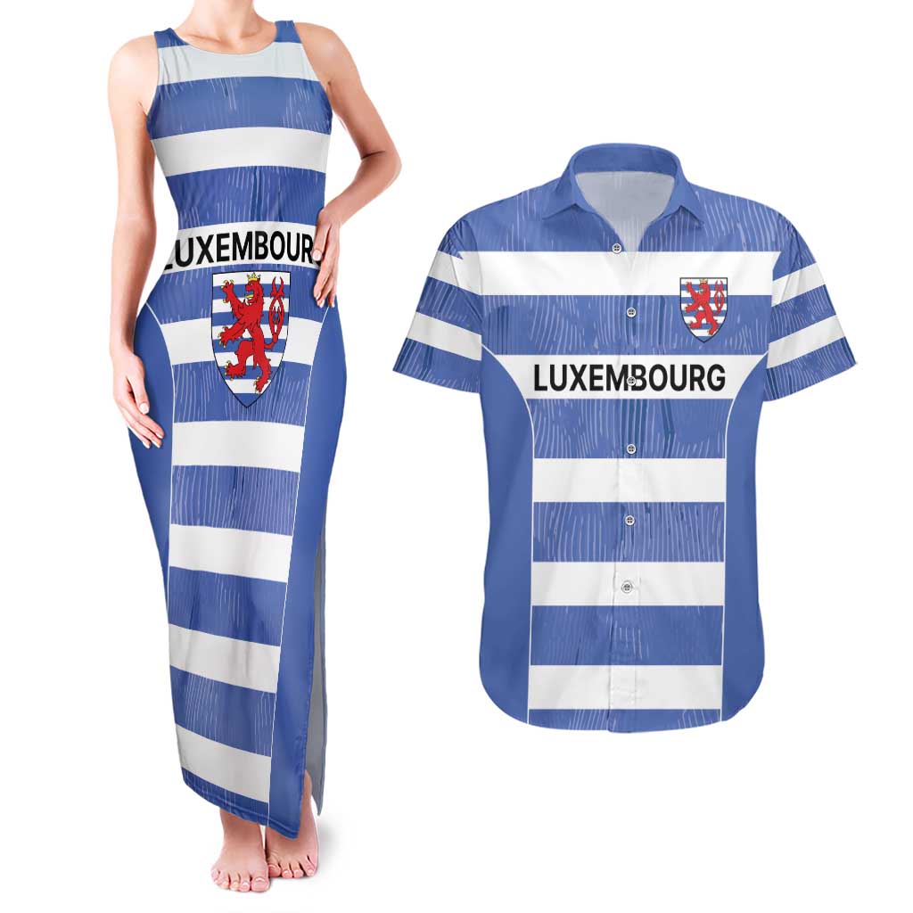 Luxembourg Rugby Custom Couples Matching Tank Maxi Dress and Hawaiian Shirt Motifs 1997 Vintage LT9 - Wonder Print Shop