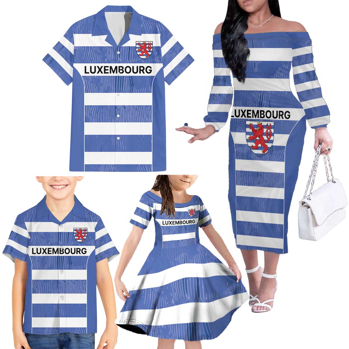 Luxembourg Rugby Custom Family Matching Off The Shoulder Long Sleeve Dress and Hawaiian Shirt Motifs 1997 Vintage - Wonder Print Shop