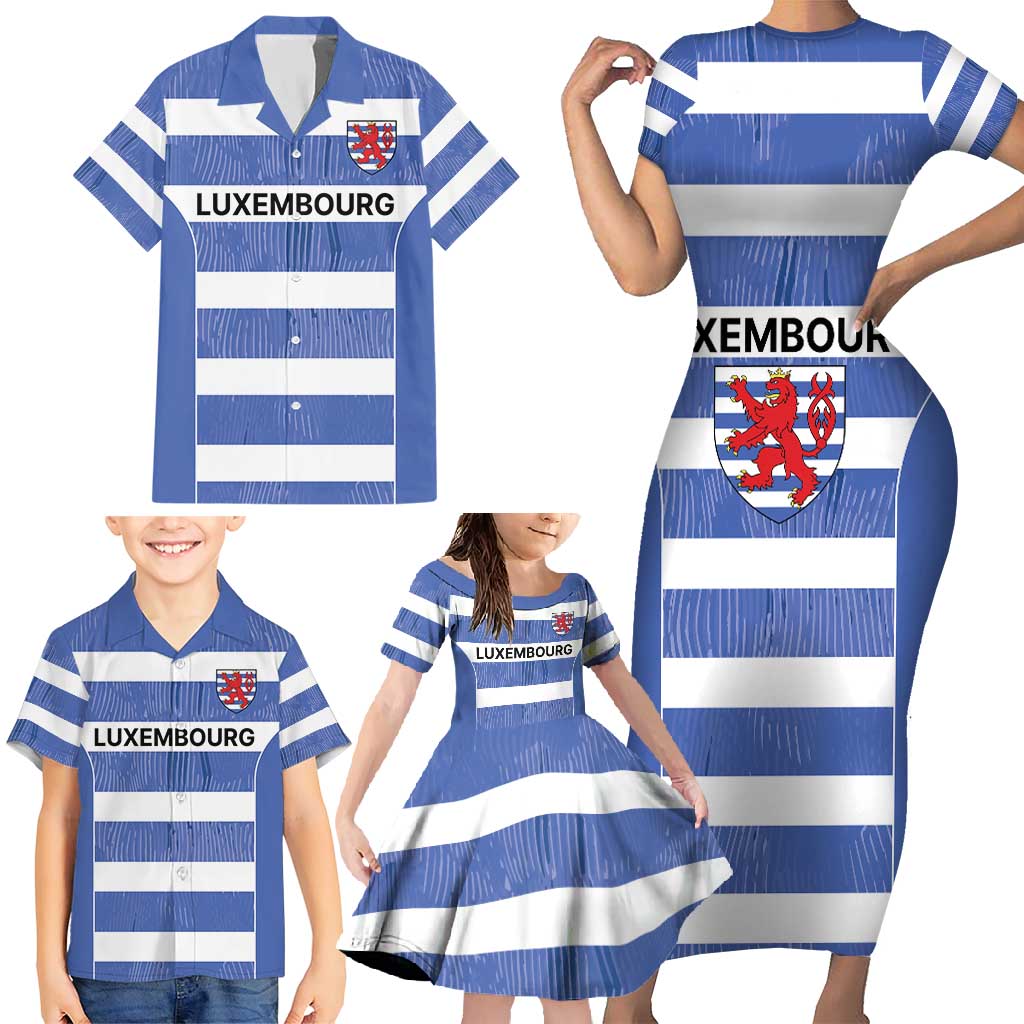 Luxembourg Rugby Custom Family Matching Short Sleeve Bodycon Dress and Hawaiian Shirt Motifs 1997 Vintage - Wonder Print Shop