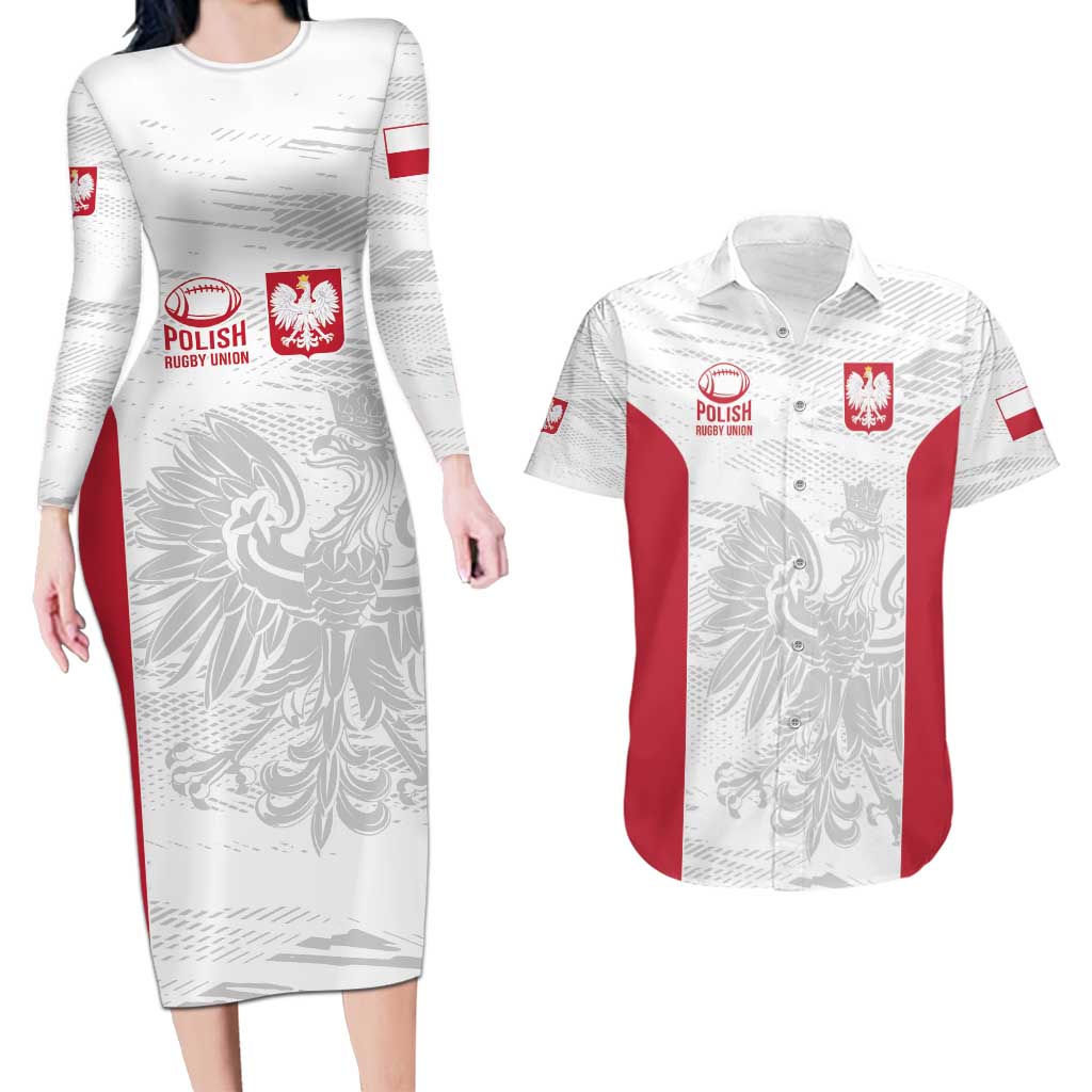 Poland Rugby Custom Couples Matching Long Sleeve Bodycon Dress and Hawaiian Shirt Biało-czerwoni The White and Reds Sporty Pattern LT9 - Wonder Print Shop