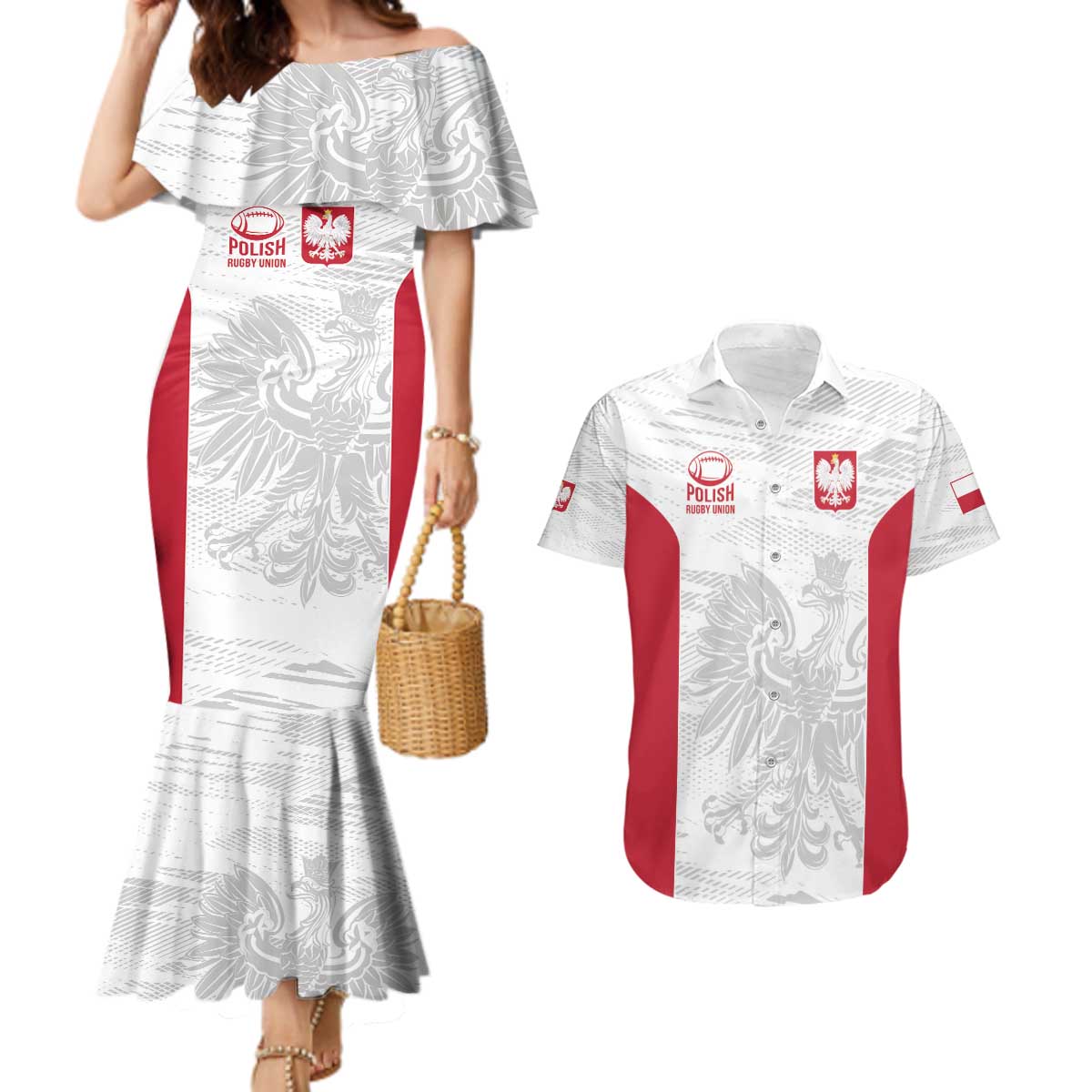 Poland Rugby Custom Couples Matching Mermaid Dress and Hawaiian Shirt Biało-czerwoni The White and Reds Sporty Pattern LT9 - Wonder Print Shop