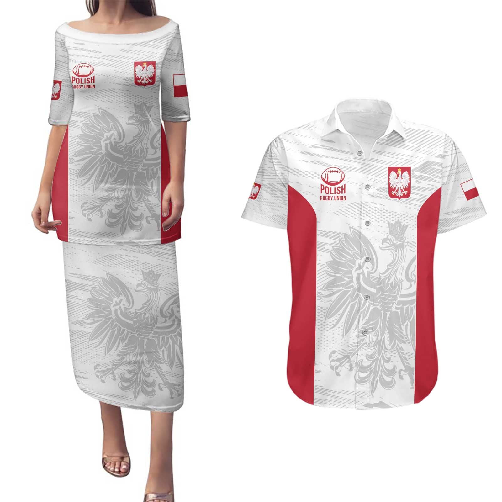 Poland Rugby Custom Couples Matching Puletasi and Hawaiian Shirt Biało-czerwoni The White and Reds Sporty Pattern LT9 - Wonder Print Shop