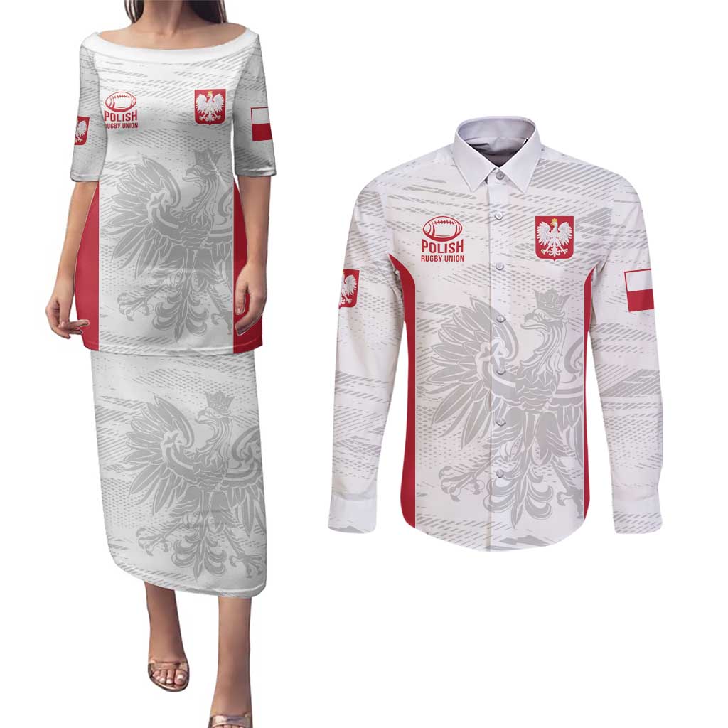 Poland Rugby Custom Couples Matching Puletasi and Long Sleeve Button Shirt Biało-czerwoni The White and Reds Sporty Pattern LT9 - Wonder Print Shop