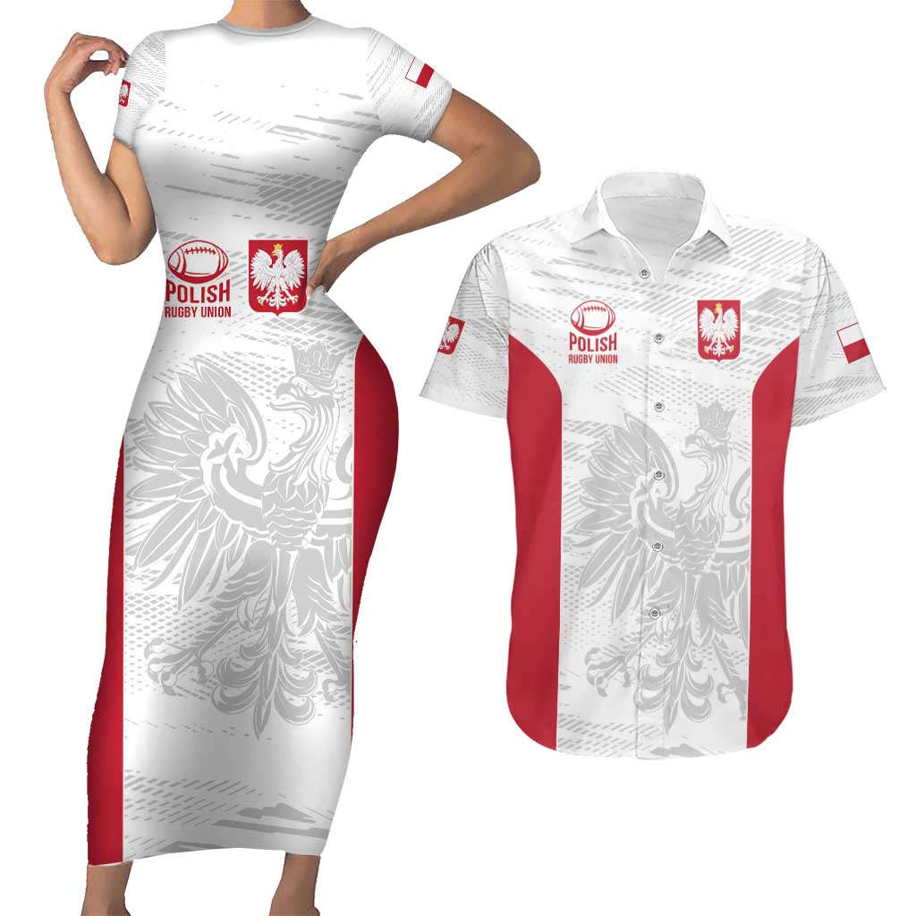 Poland Rugby Custom Couples Matching Short Sleeve Bodycon Dress and Hawaiian Shirt Biało-czerwoni The White and Reds Sporty Pattern LT9 - Wonder Print Shop