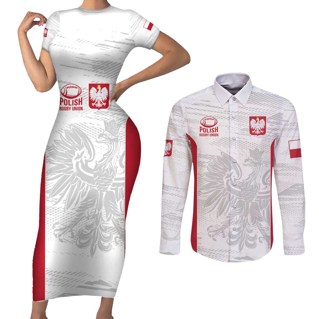 Poland Rugby Custom Couples Matching Short Sleeve Bodycon Dress and Long Sleeve Button Shirt Biało-czerwoni The White and Reds Sporty Pattern LT9 - Wonder Print Shop