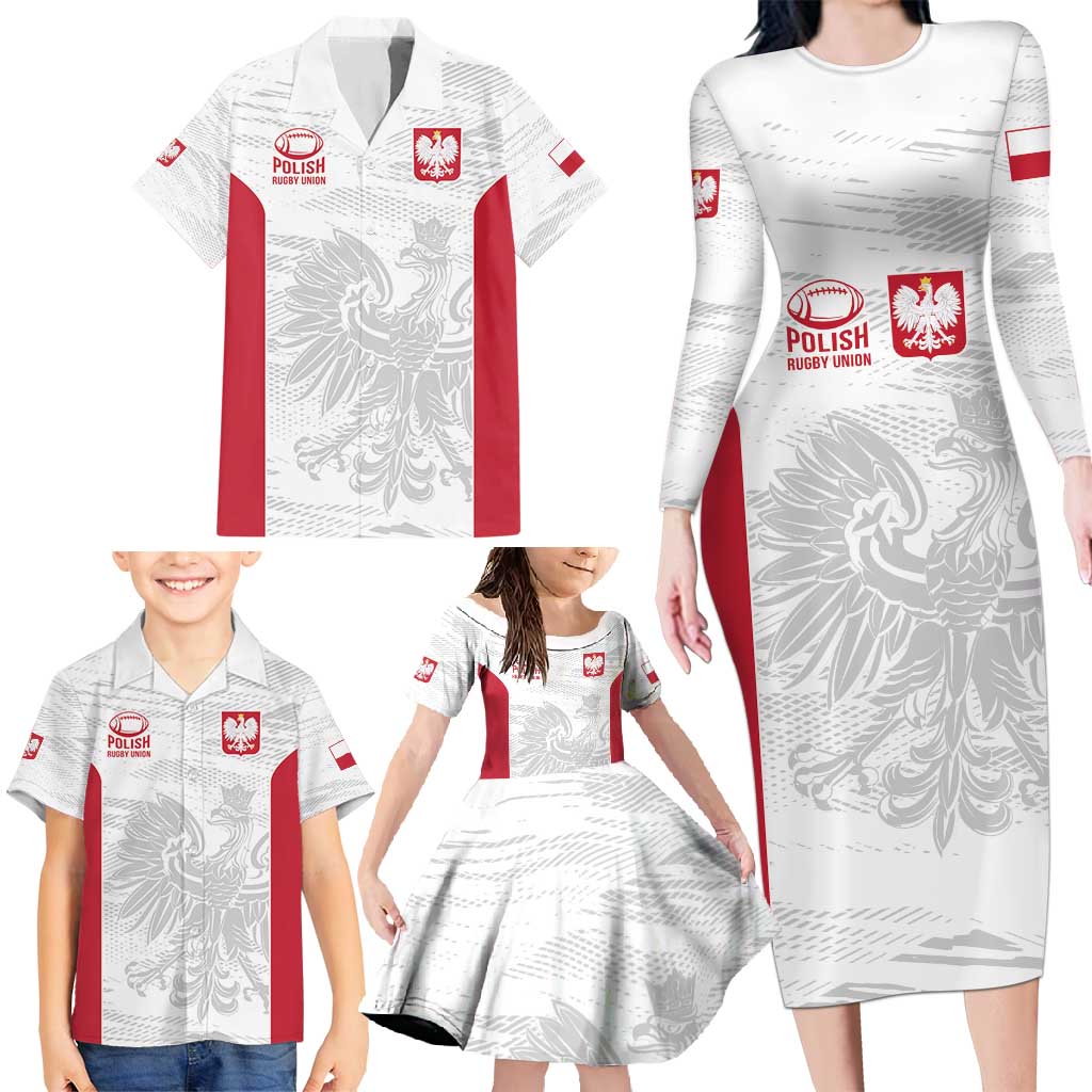 Poland Rugby Custom Family Matching Long Sleeve Bodycon Dress and Hawaiian Shirt Biało-czerwoni The White and Reds Sporty Pattern LT9 - Wonder Print Shop