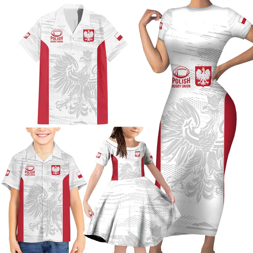 Poland Rugby Custom Family Matching Short Sleeve Bodycon Dress and Hawaiian Shirt Biało-czerwoni The White and Reds Sporty Pattern - Wonder Print Shop