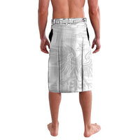 White custom sports shorts with gray patterned crest, back view, no red stripe visible