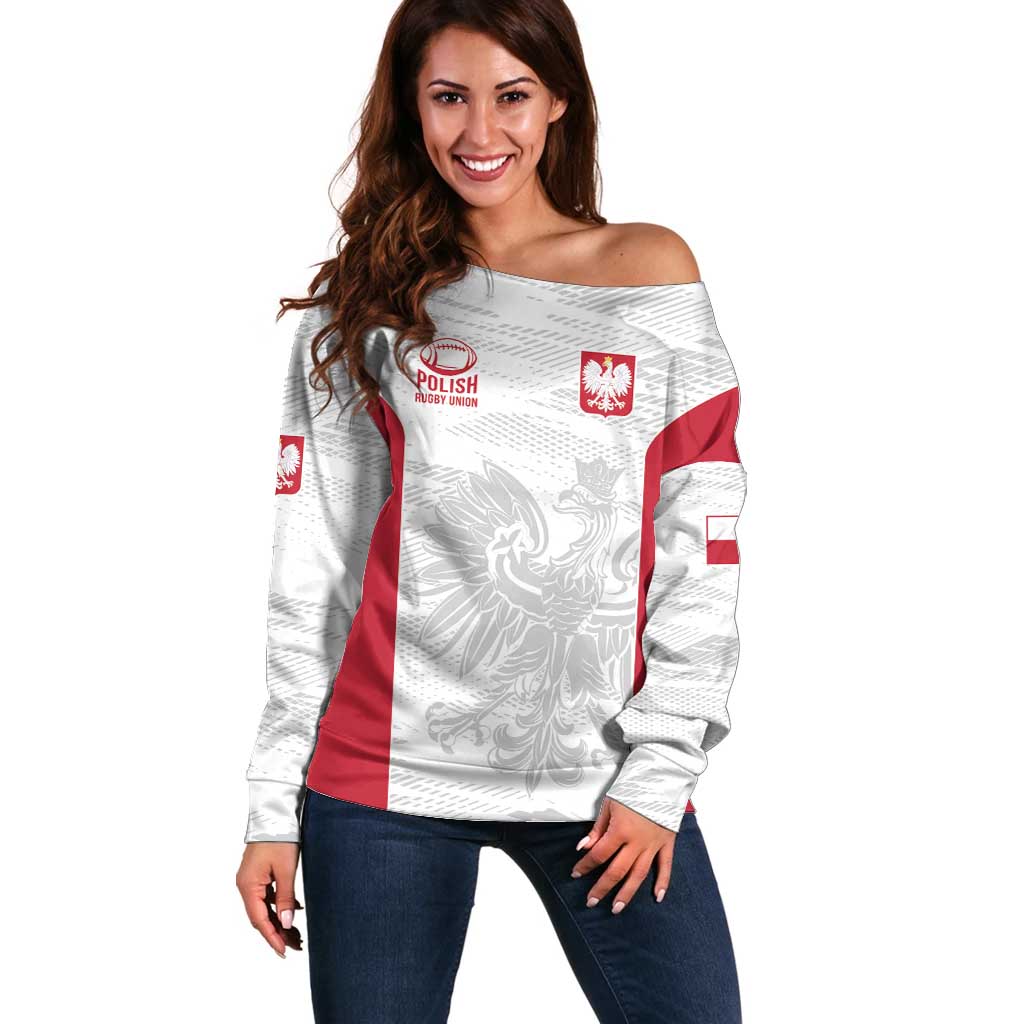 Poland Rugby Custom Off Shoulder Sweater Biało-czerwoni The White and Reds Sporty Pattern