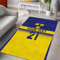 Custom area rug with 'YOUR TEXT' banner, crowns and large 21 on yellow field