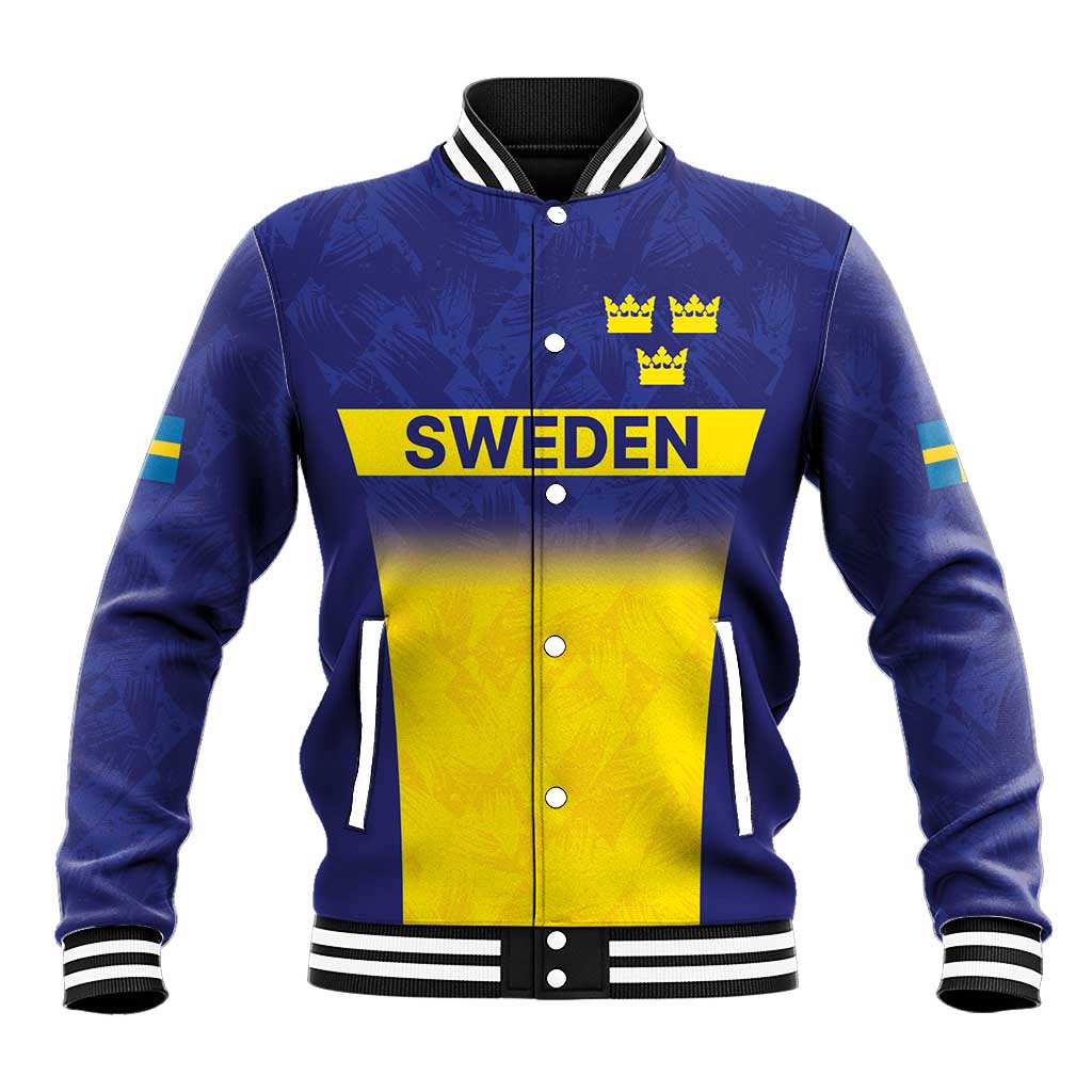 Sweden Rugby Custom Baseball Jacket Three Crowns of Sweden Blue Pattern LT9 - Wonder Print Shop