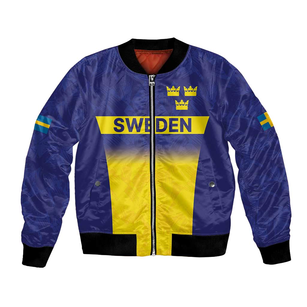 Sweden Rugby Custom Bomber Jacket Three Crowns of Sweden Blue Pattern LT9 - Wonder Print Shop