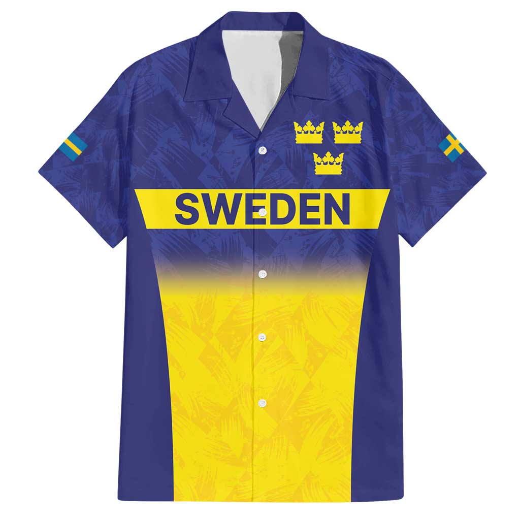 Sweden Rugby Custom Hawaiian Shirt Three Crowns of Sweden Blue Pattern - Wonder Print Shop