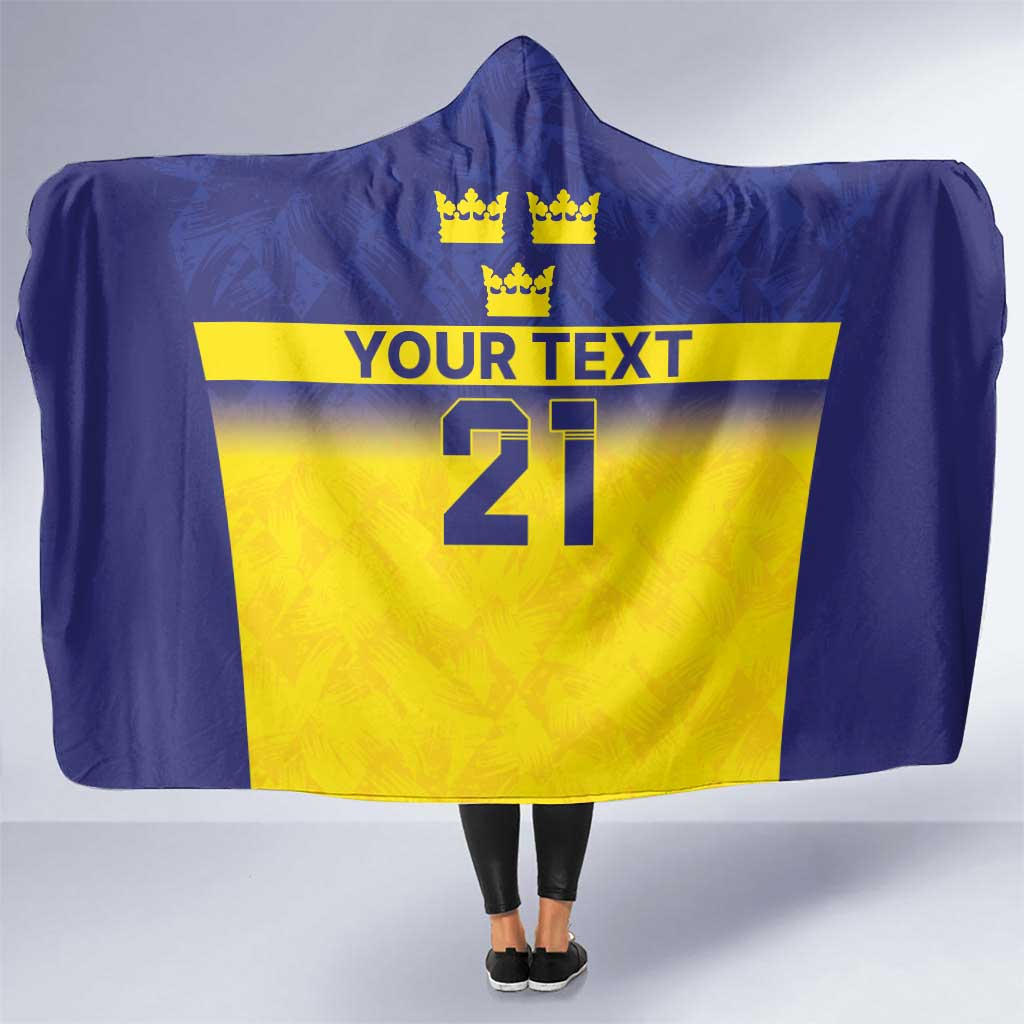 Sweden Rugby Custom Hooded Blanket Three Crowns of Sweden Blue Pattern