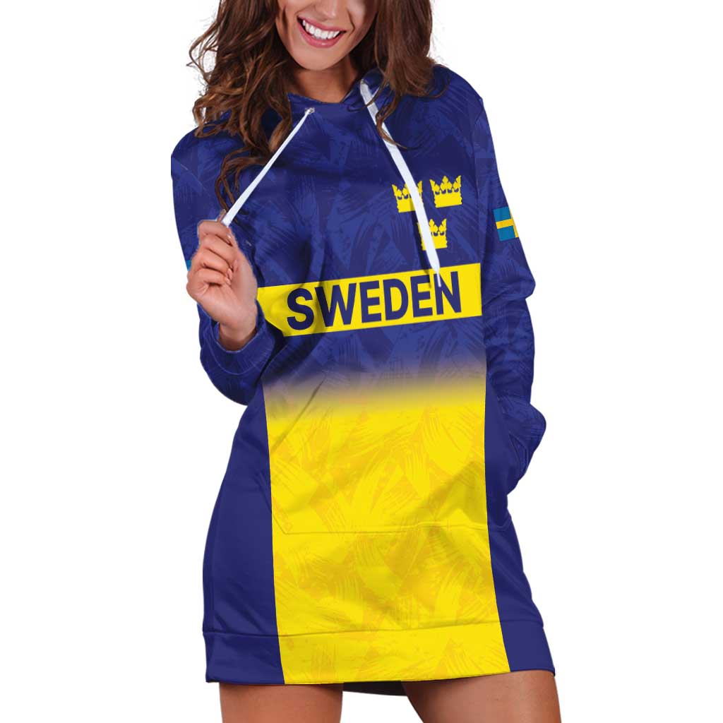 Sweden Rugby Custom Hoodie Dress Three Crowns of Sweden Blue Pattern - Wonder Print Shop