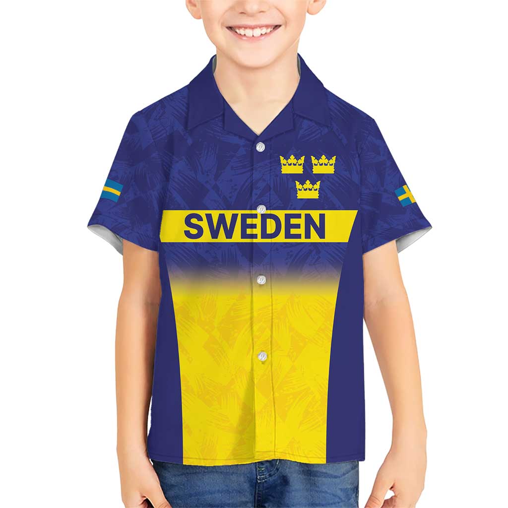 Sweden Rugby Custom Kid Hawaiian Shirt Three Crowns of Sweden Blue Pattern - Wonder Print Shop