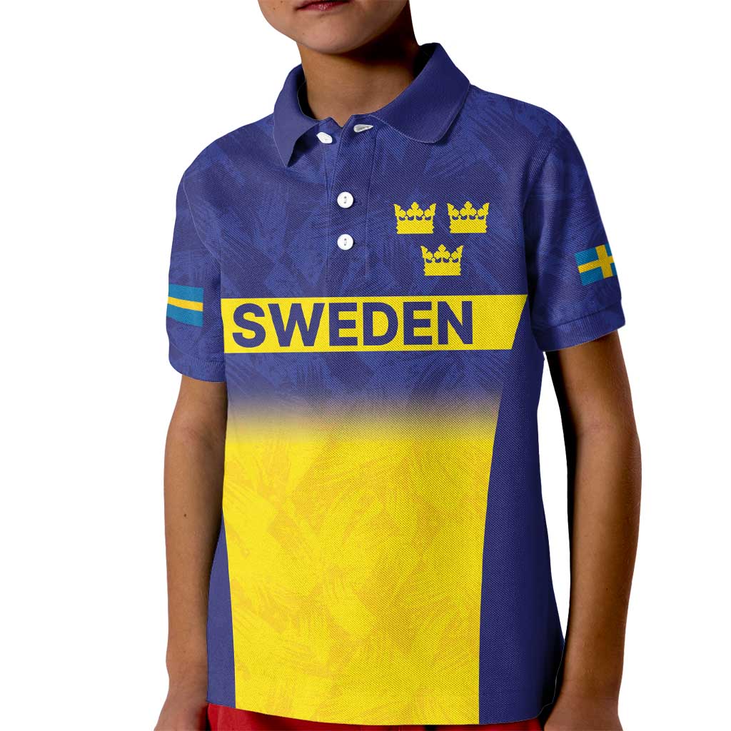 Sweden Rugby Custom Kid Polo Shirt Three Crowns of Sweden Blue Pattern - Wonder Print Shop