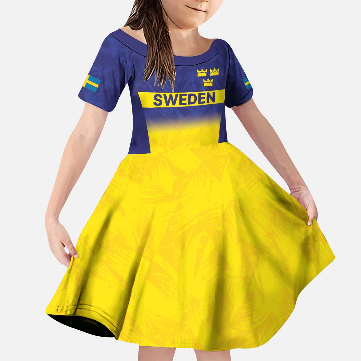 Sweden Rugby Custom Kid Short Sleeve Dress Three Crowns of Sweden Blue Pattern - Wonder Print Shop