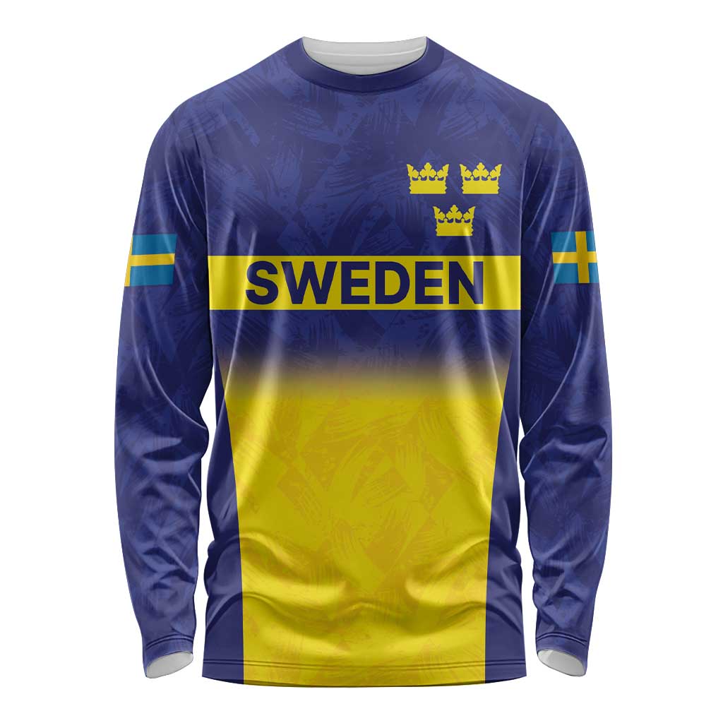 Sweden Rugby Custom Long Sleeve Shirt Three Crowns of Sweden Blue Pattern - Wonder Print Shop