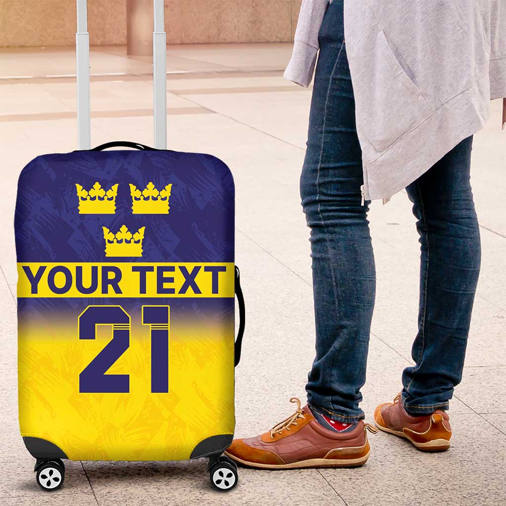 Sweden Rugby Custom Luggage Cover Three Crowns of Sweden Blue Pattern - Wonder Print Shop