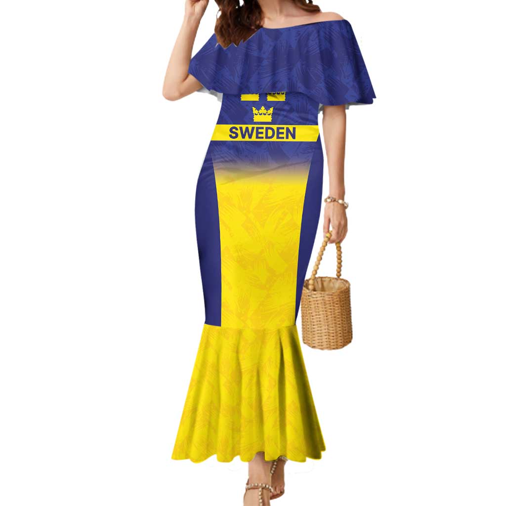 Sweden Rugby Custom Mermaid Dress Three Crowns of Sweden Blue Pattern - Wonder Print Shop