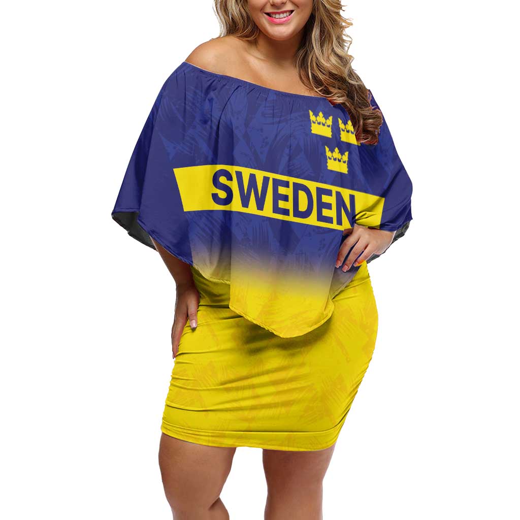 Sweden Rugby Custom Off Shoulder Short Dress Three Crowns of Sweden Blue Pattern - Wonder Print Shop