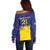 Sweden Rugby Custom Off Shoulder Sweater Three Crowns of Sweden Blue Pattern