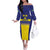 Sweden Rugby Custom Off The Shoulder Long Sleeve Dress Three Crowns of Sweden Blue Pattern - Wonder Print Shop