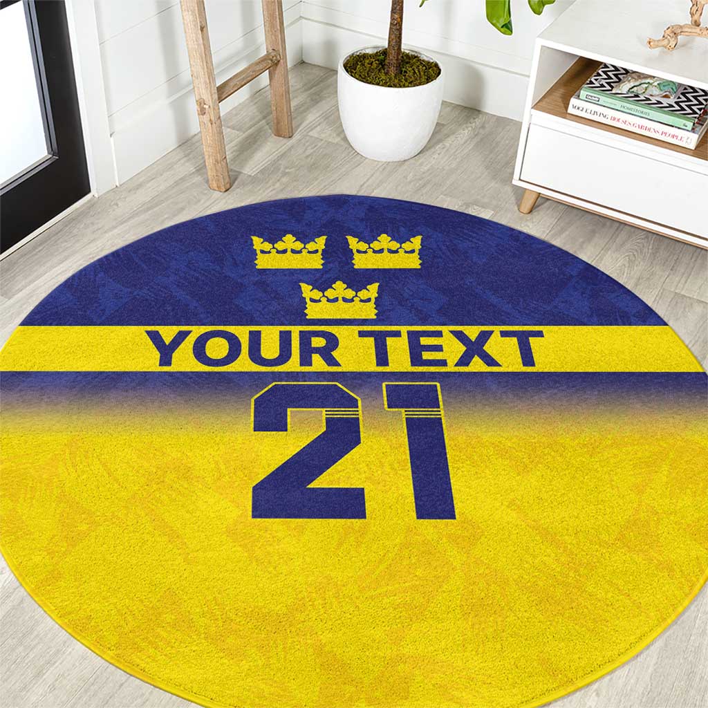 Sweden Rugby Custom Round Carpet Three Crowns of Sweden Blue Pattern