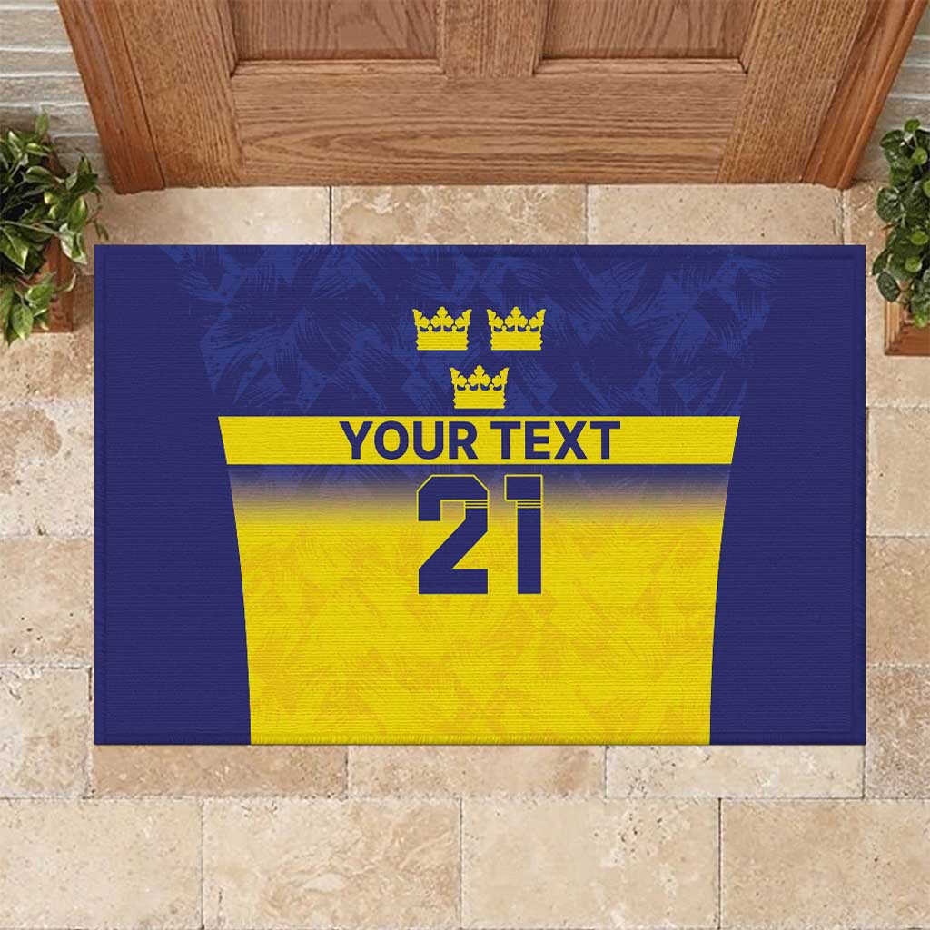 Sweden Rugby Custom Rubber Doormat Three Crowns of Sweden Blue Pattern - Wonder Print Shop