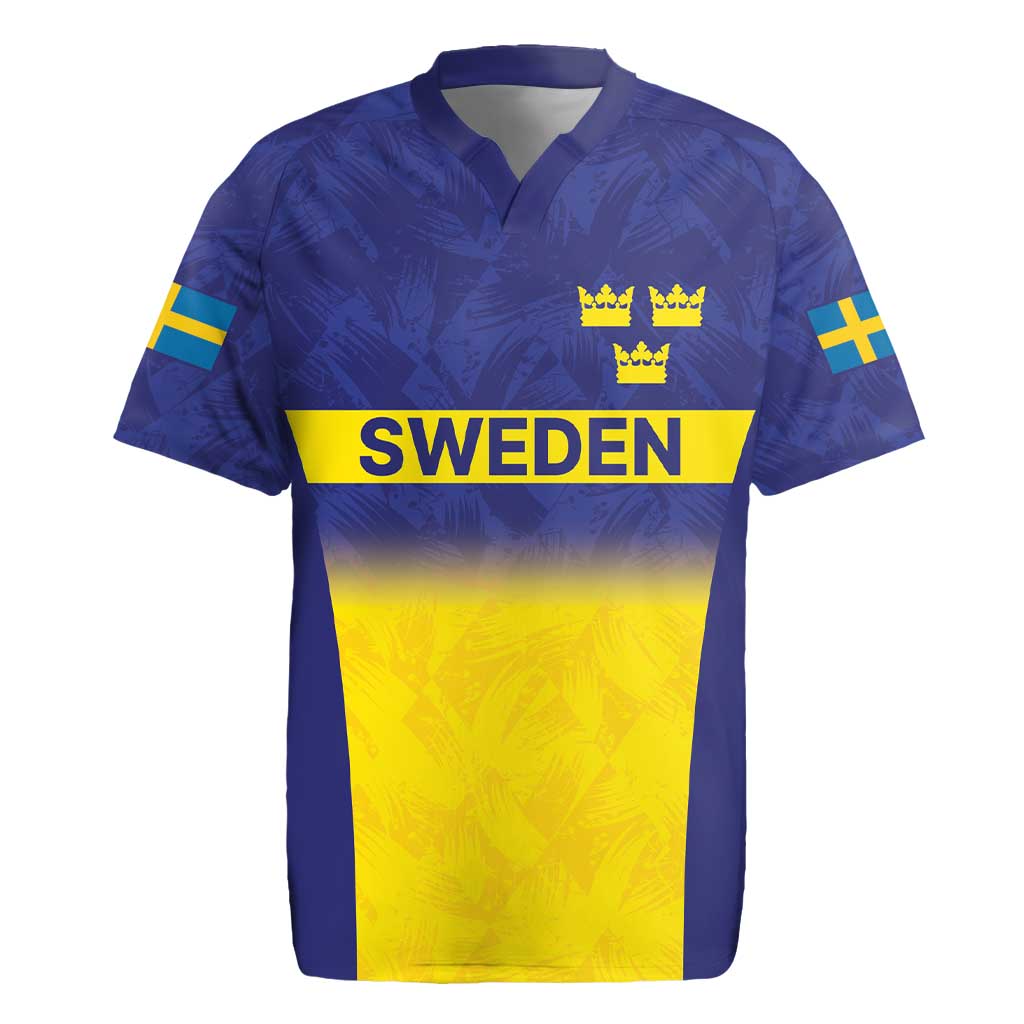 Sweden Rugby Custom Rugby Jersey Three Crowns of Sweden Blue Pattern