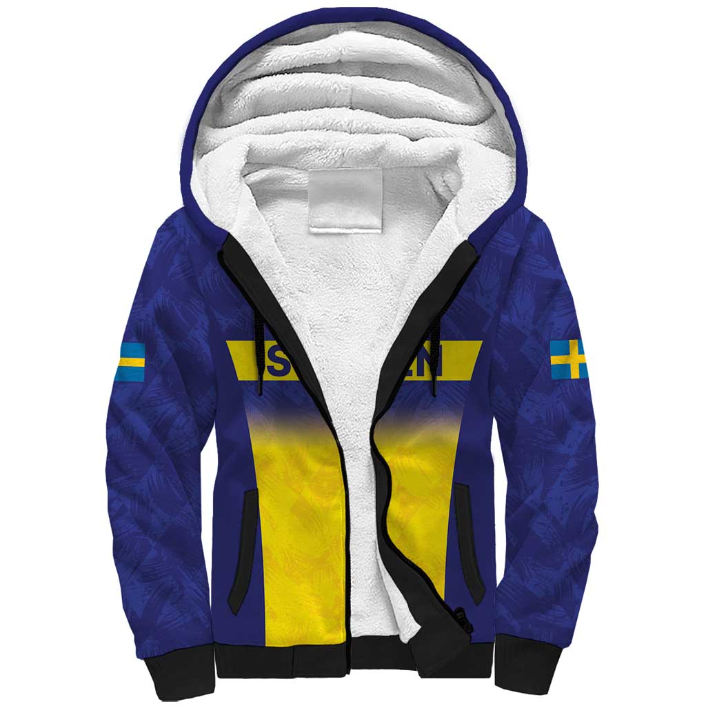 Sweden Rugby Custom Sherpa Hoodie Three Crowns of Sweden Blue Pattern - Wonder Print Shop