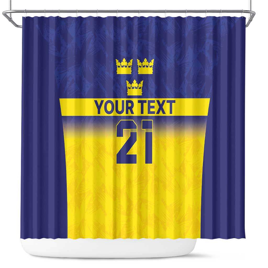 Sweden Rugby Custom Shower Curtain Three Crowns of Sweden Blue Pattern