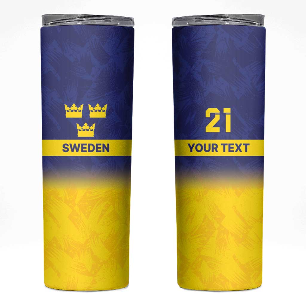 Sweden Rugby Custom Skinny Tumbler Three Crowns of Sweden Blue Pattern