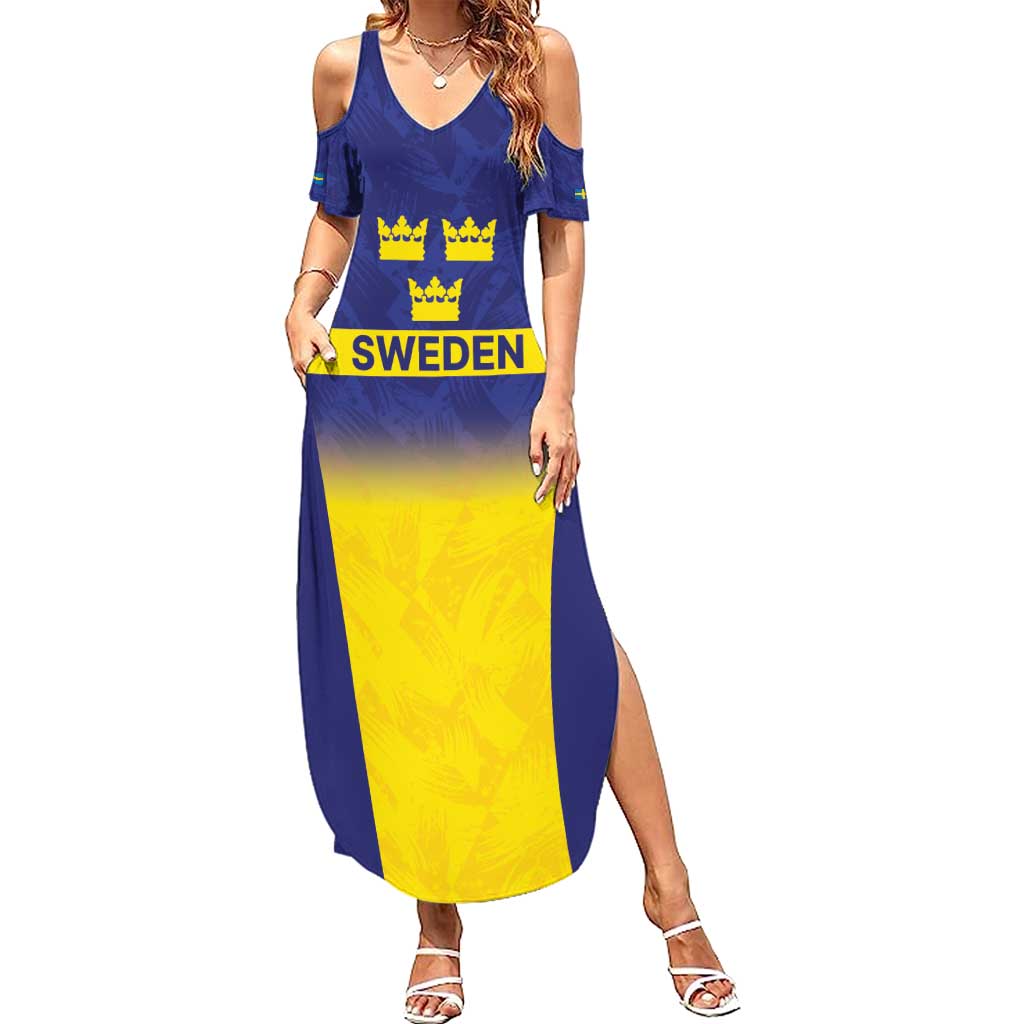 Sweden Rugby Custom Summer Maxi Dress Three Crowns of Sweden Blue Pattern