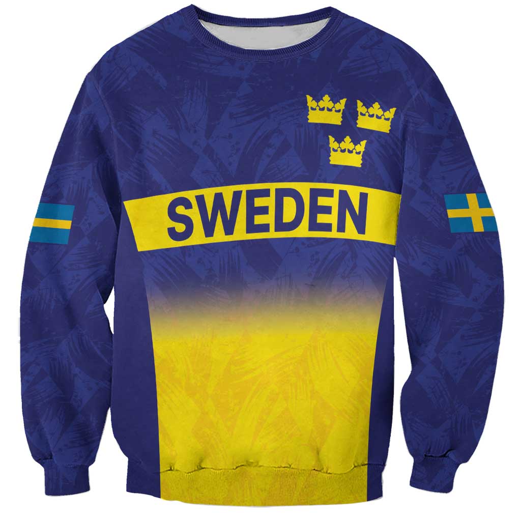 Sweden Rugby Custom Sweatshirt Three Crowns of Sweden Blue Pattern - Wonder Print Shop