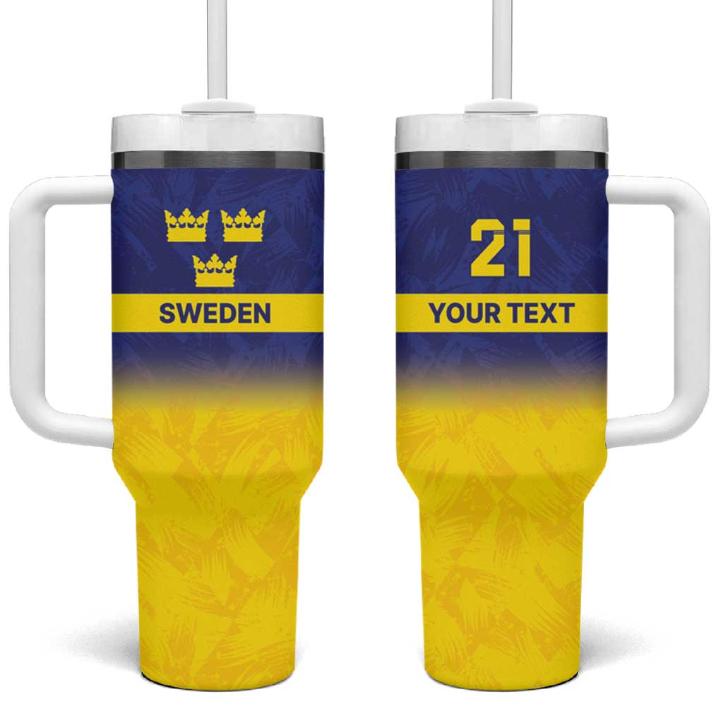 Sweden Rugby Custom Tumbler With Handle Three Crowns of Sweden Blue Pattern