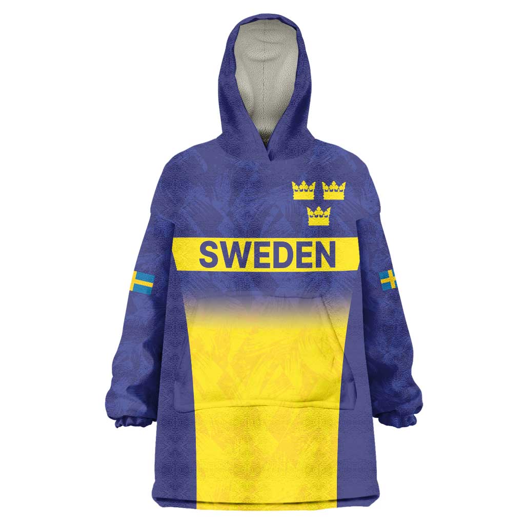 Sweden Rugby Custom Wearable Blanket Hoodie Three Crowns of Sweden Blue Pattern