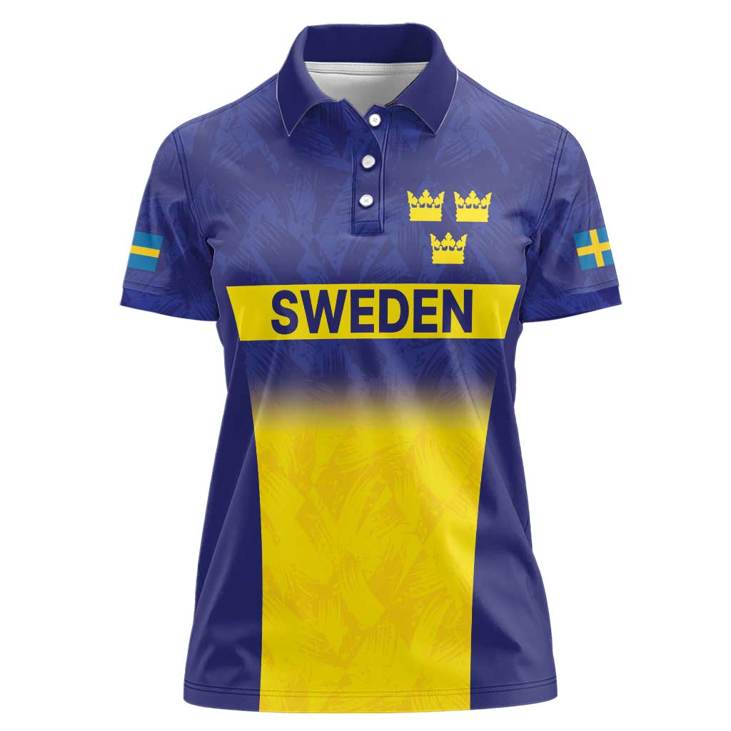 Sweden Rugby Custom Women Polo Shirt Three Crowns of Sweden Blue Pattern