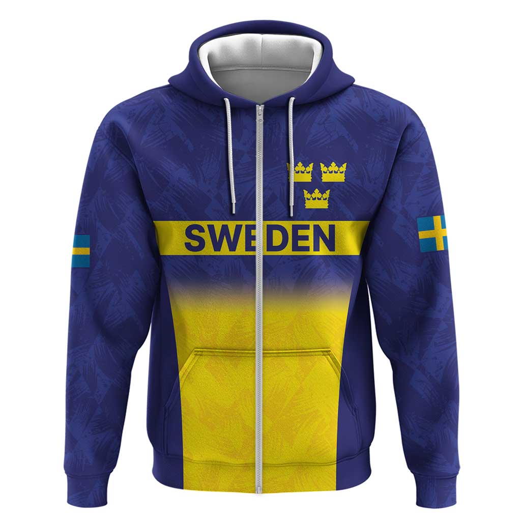 Sweden Rugby Custom Zip Hoodie Three Crowns of Sweden Blue Pattern - Wonder Print Shop