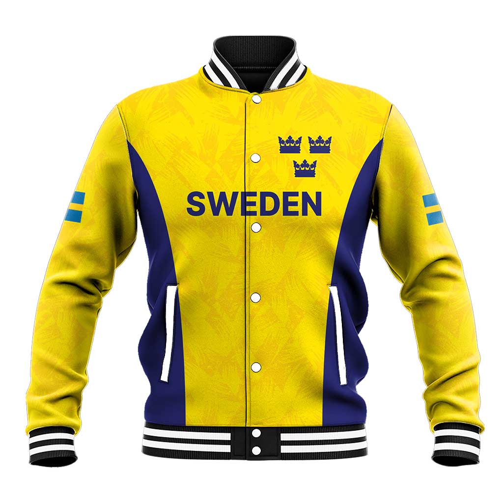 Sweden Rugby Custom Baseball Jacket Three Crowns of Sweden Gold Pattern LT9 - Wonder Print Shop