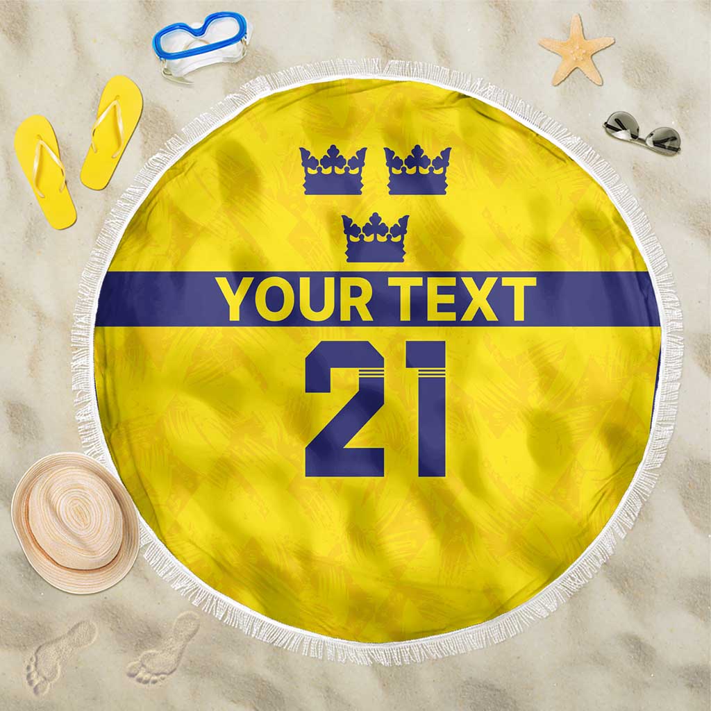 Sweden Rugby Custom Beach Blanket Three Crowns of Sweden Gold Pattern LT9 - Wonder Print Shop