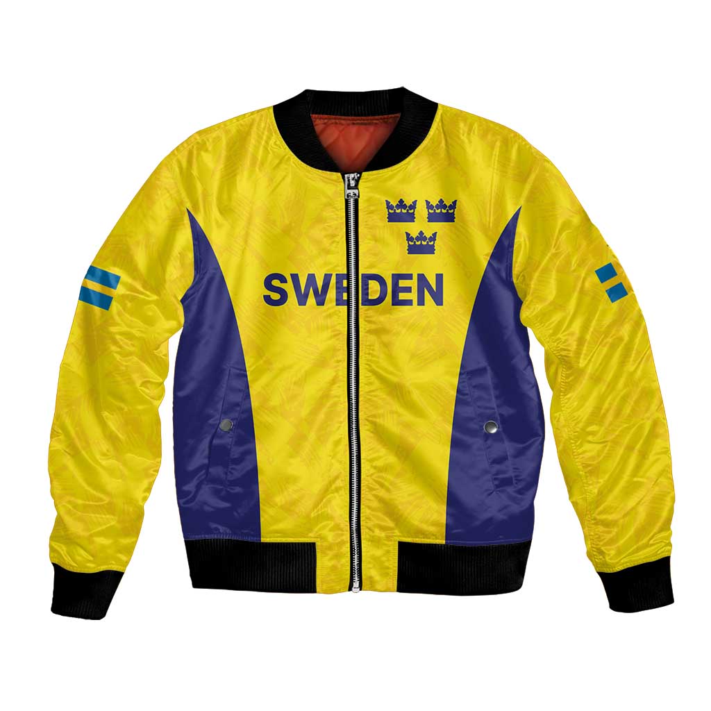 Sweden Rugby Custom Bomber Jacket Three Crowns of Sweden Gold Pattern LT9 - Wonder Print Shop