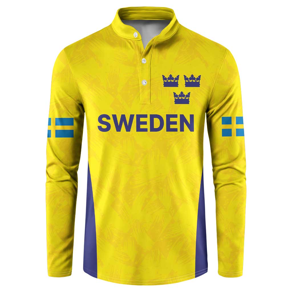 Sweden Rugby Custom Button Sweatshirt Three Crowns of Sweden Gold Pattern LT9 - Wonder Print Shop