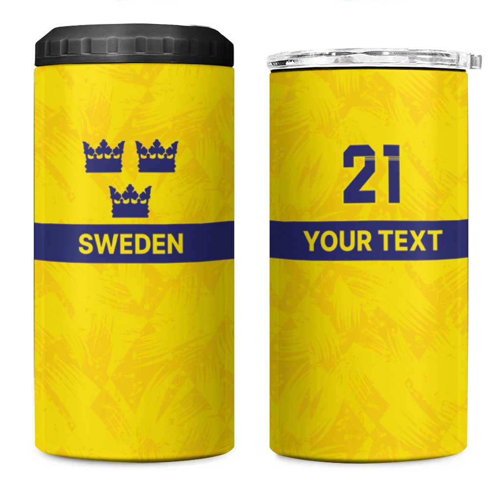 Sweden Rugby Custom 4 in 1 Can Cooler Tumbler Three Crowns of Sweden Gold Pattern LT9 - Wonder Print Shop