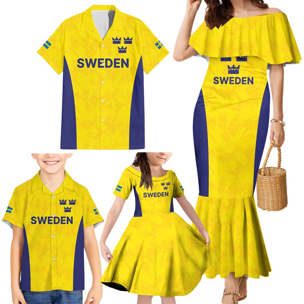 Sweden Rugby Custom Family Matching Mermaid Dress and Hawaiian Shirt Three Crowns of Sweden Gold Pattern LT9 - Wonder Print Shop