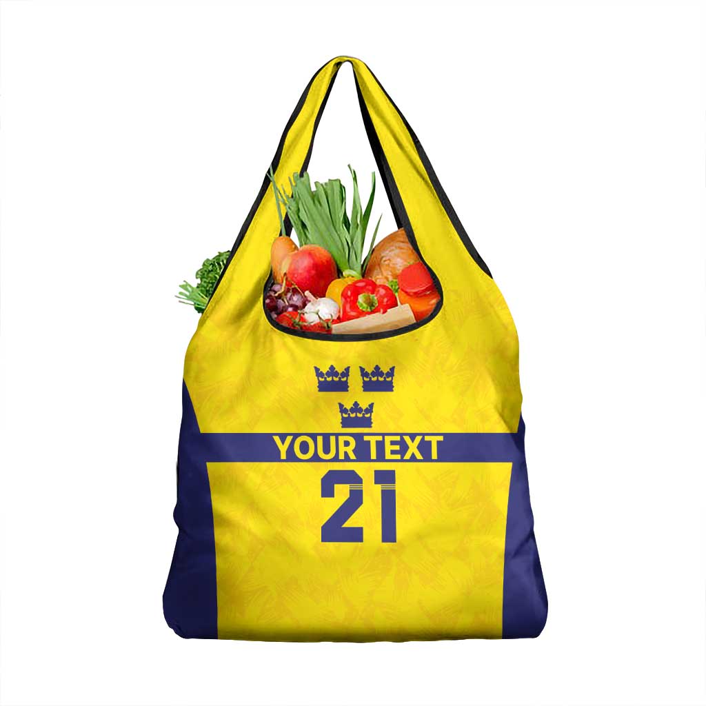 Sweden Rugby Custom Grocery Bag Three Crowns of Sweden Gold Pattern