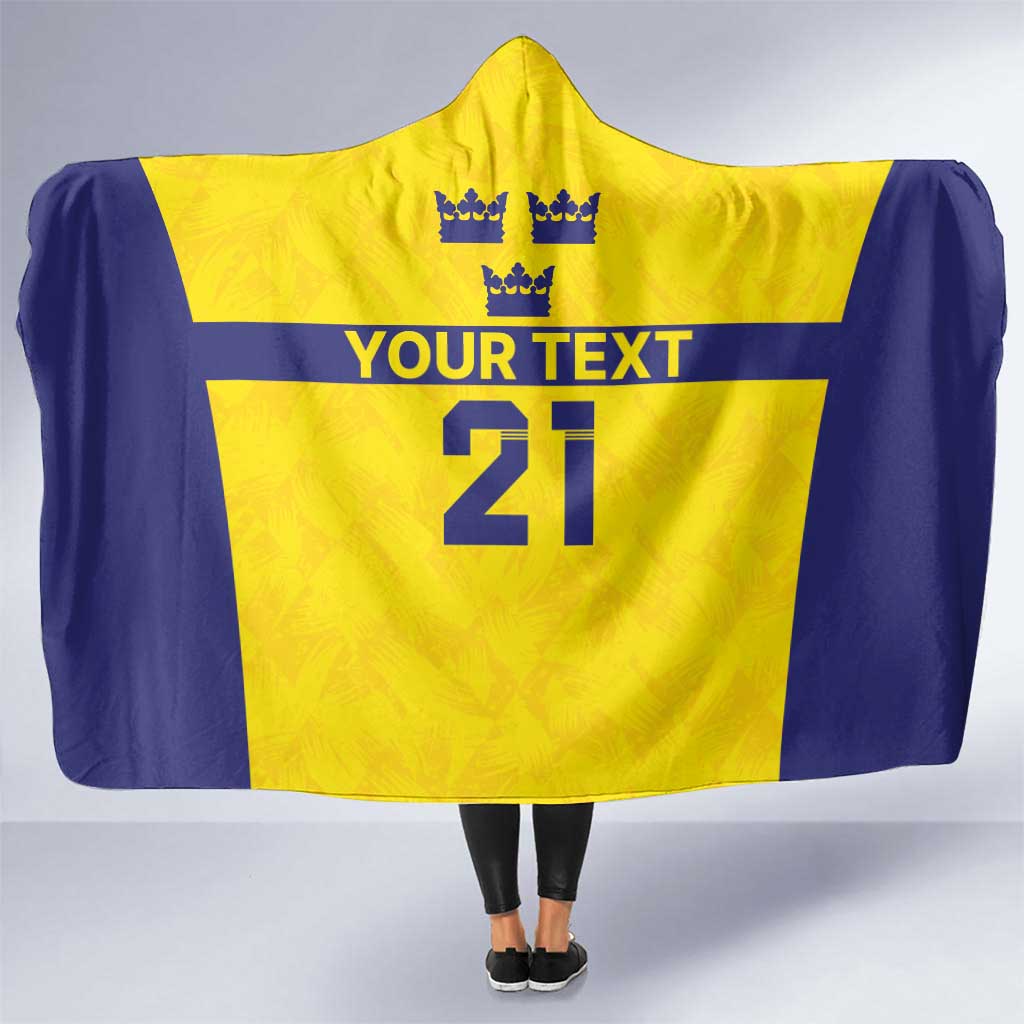 Sweden Rugby Custom Hooded Blanket Three Crowns of Sweden Gold Pattern