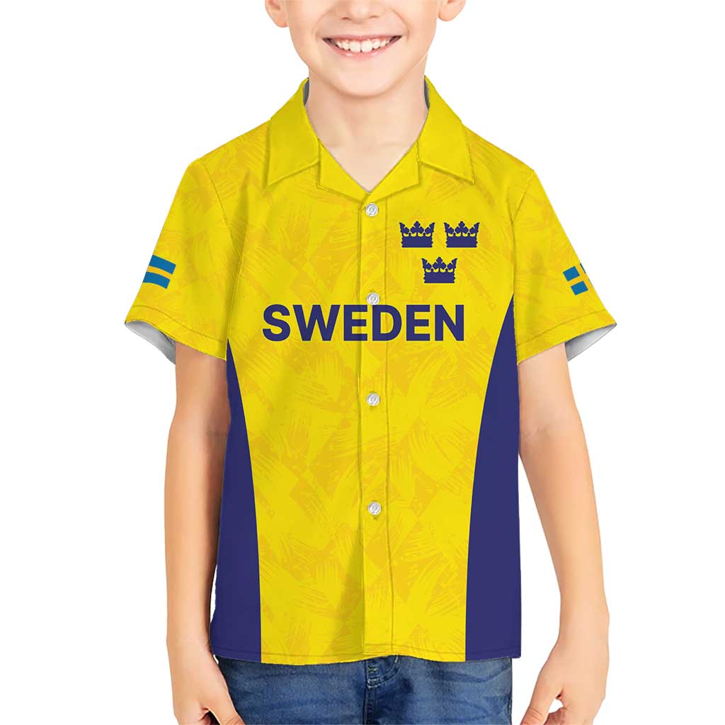 Sweden Rugby Custom Kid Hawaiian Shirt Three Crowns of Sweden Gold Pattern - Wonder Print Shop